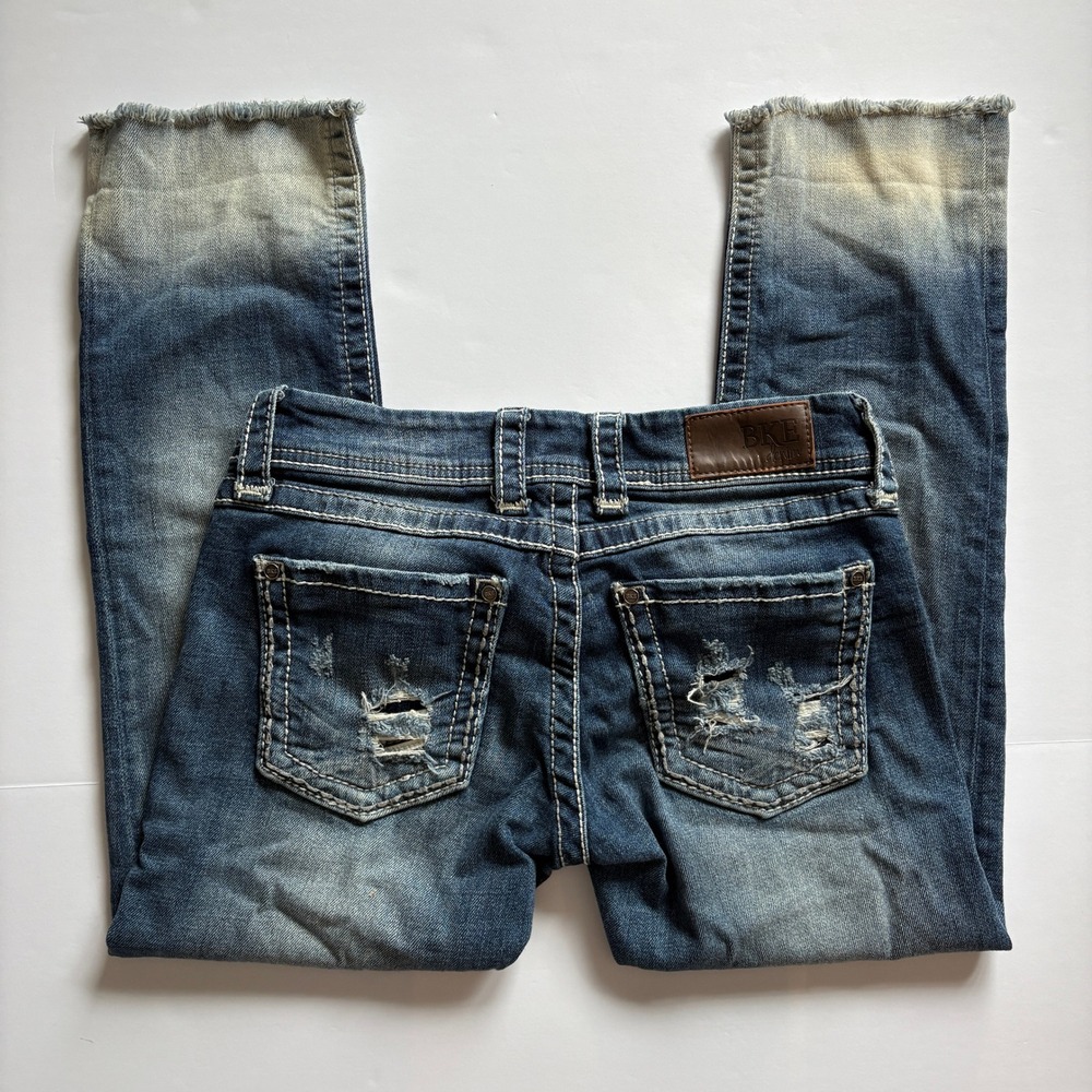 BKE Denim Jeans Women's 27 Y2K Low Rise Distressed Skinny Raw Hem Blue